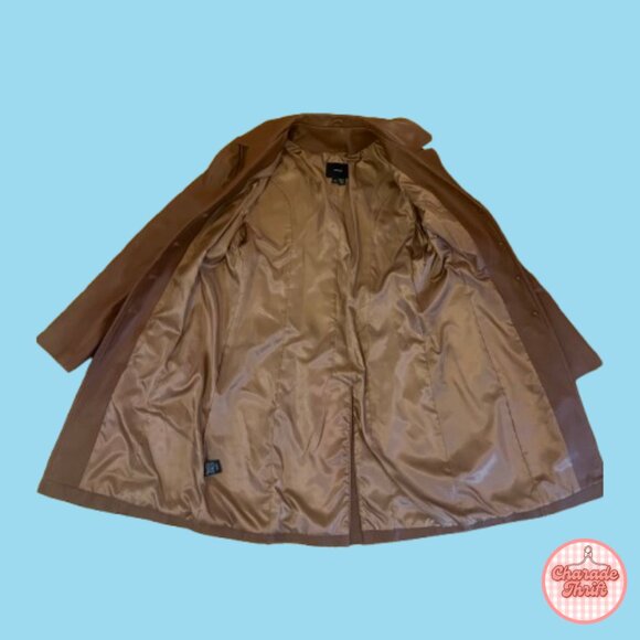 Brown Leather Blazer/Trench Coat - Picture 3 of 4